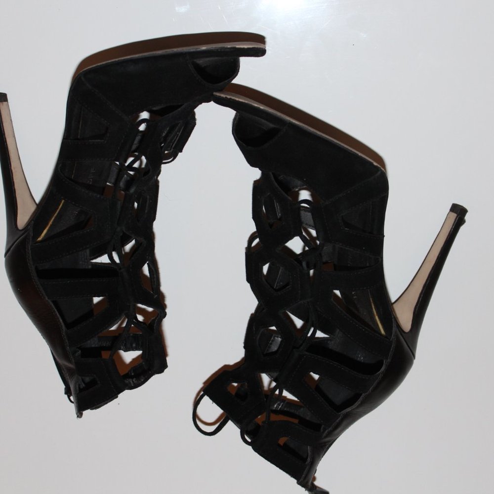 Rebecca Minkoff Gladiator Suede Heels in Black
